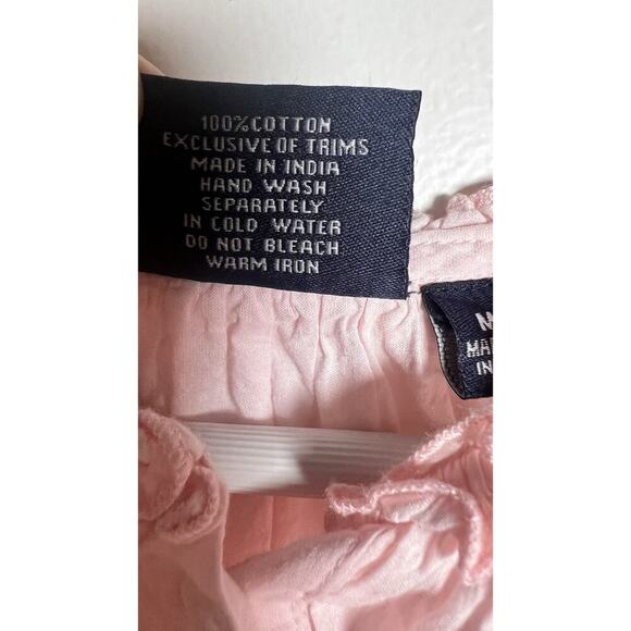 Madison Mathews Size M Cotton Flutter Sleeve Pink Smocked Boxy Button Up Blouse - Picture 7 of 8